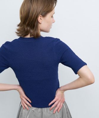 ＜LANVIN en Bleu (Women)＞ウェーブジャカードハーフスリーブニット