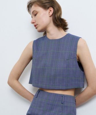 ＜LANVIN en Bleu (Women)＞尾州クラシックチェックショートベスト