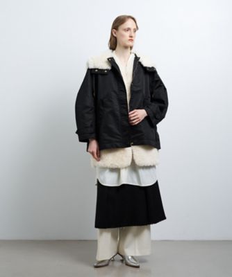 【値下げ中】ランバンオンブルー♡ファー付きコート フェイクファーコンビナイロンツイルミディコート | LANVIN en Bleu