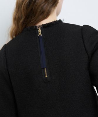 美品 24AW LANVIN en Bleu ランバンオンブルー ツイードプルオーバーショートブラウス 半袖 トップス 3496608 サイズ38 ブラック レディース 古着 中古 LANVIN en Bleu - 美品 24AW LANVIN en Bleu ランバンオンブルー