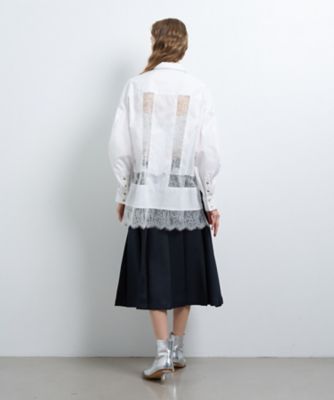 新品未使用ランバン　オンブルー　レースパターンシャツブラウス　 ネイビー 長袖 レースパターンシャツブラウス | LANVIN en Bleu (Women
