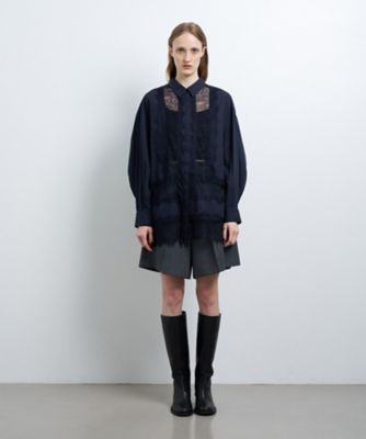 新品未使用ランバン　オンブルー　レースパターンシャツブラウス　 ネイビー 長袖 レースパターンシャツブラウス | LANVIN en Bleu (Women