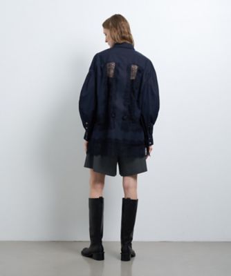 新品未使用ランバン　オンブルー　レースパターンシャツブラウス　 ネイビー 長袖 レースパターンシャツブラウス | LANVIN en Bleu (Women
