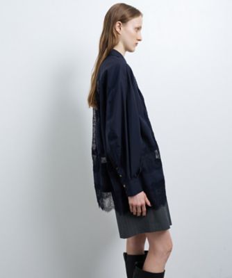 新品未使用ランバン　オンブルー　レースパターンシャツブラウス　 ネイビー 長袖 レースパターンシャツブラウス | LANVIN en Bleu (Women