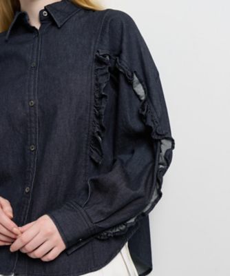 ポリエステルウール／デニムフリルブラウス | LANVIN en Bleu (Women