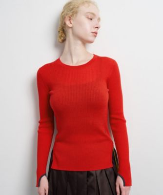 ＜LANVIN en Bleu (Women)＞カラーポイントクルーネックリブニット