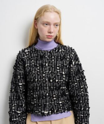 花籠ニットモチーフ付ジャケット CROCHET FLOWER MOTIF HAND KNIT JACKET - NAVY / LIGHT BLUE