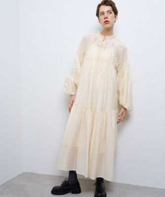 ＜LANVIN en Bleu (Women)＞シアーワッシャータフタギャザーワンピース