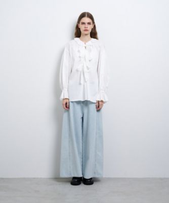 コットンサテンフロントリボンブラウス | LANVIN en Bleu (Women