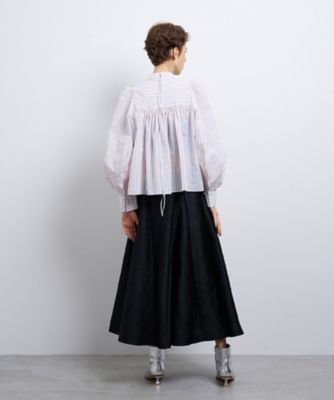 美品 定価28000円 LANVI en Blue フレアブラウス 送料無料 LANVIN en Bleu ブラウス シャツ FABRICAスタンドカラーフレア