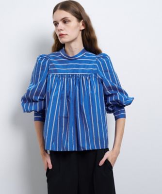 ＜LANVIN en Bleu (Women)＞ＦＡＢＲＩＣＡスタンドカラーフレアブラウス