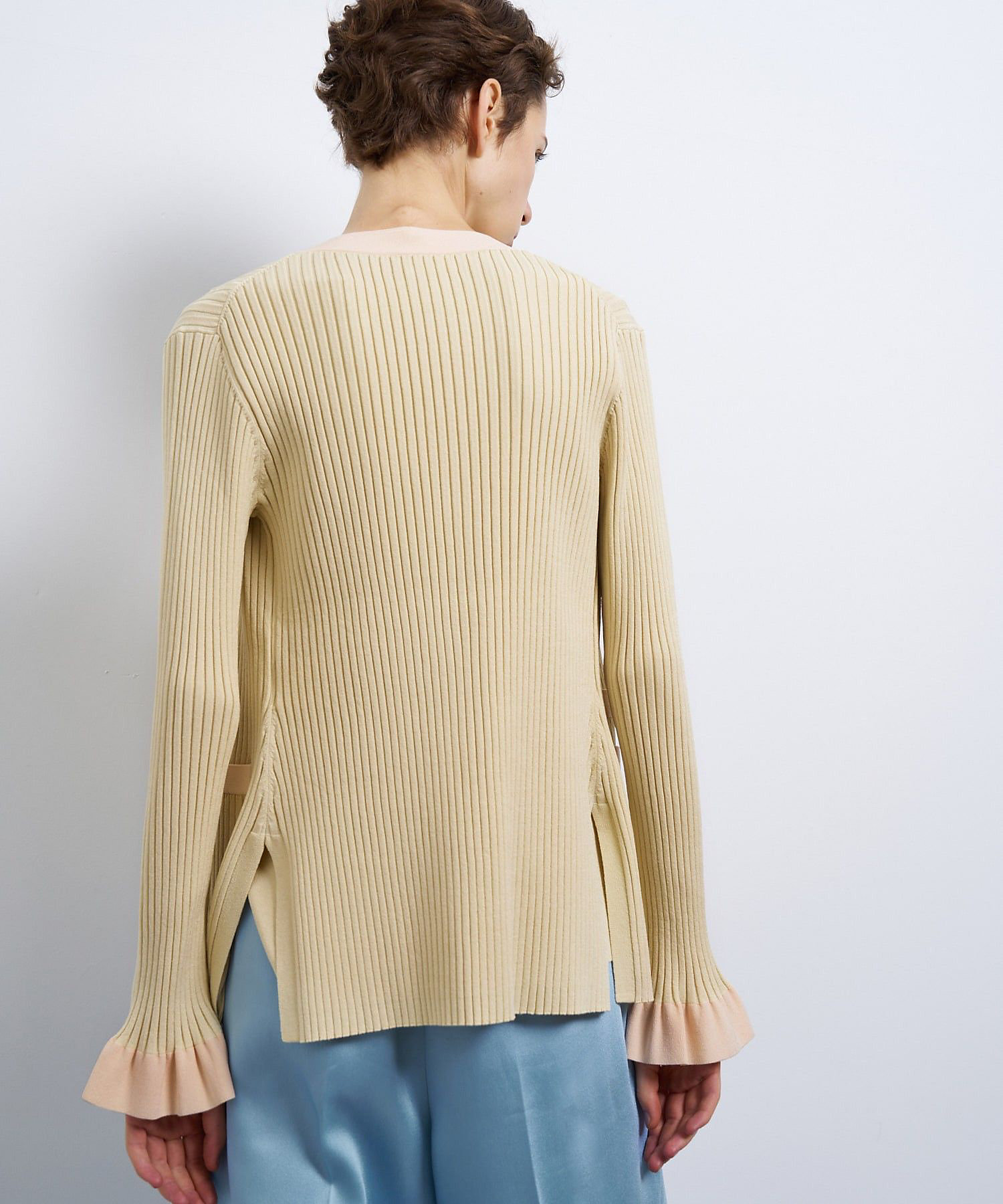バイカラー?Xネックリブカーディガン | LANVIN en Bleu (Women バイカラー?Xネックリブカーディガン | LANVIN en Bleu (Women