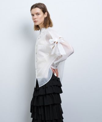 LANVIN ランバン ブラウス ウエストリボン付き サイズ40 オーガンジーショルダーリボンブラウス | LANVIN en Bleu (Women