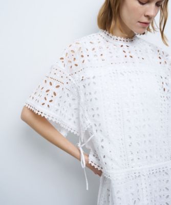 ＜LANVIN en Bleu (Women)＞ＢＲＯＣＨＥコットンレースブラウス
