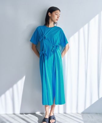 新品未着用【LANVIN en Bleu トリアセツイルノットキャミワンピース】 手洗い可】ノットリボンカットソーワンピース | LANVIN en Bleu