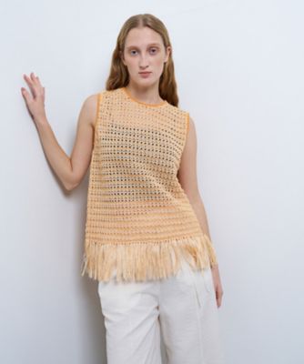 カットフリンジノースリーブニット UNITED ARROWS - 【OFF WHITE】カット フリンジ ショート