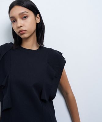 試着のみ　LANVIN en Bleu プリーツ　シャーリング フリルトップス 試着のみ LANVIN en Bleu プリーツ シャーリング フリルトップス