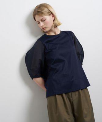 ランバンオンブルー 美品 コクーンスリーブコンビカットソー ブラック 38 コクーンスリーブコンビカットソー | LANVIN en Bleu (Women
