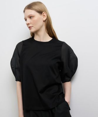 ランバンオンブルー 美品 コクーンスリーブコンビカットソー ブラック 38 コクーンスリーブコンビカットソー|LANVIN en Bleu | LANVIN en