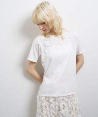 ランバン　花モチーフTシャツ LANVIN en Bleu フラワーモチーフTシャツ 立体花付き 38 - メルカリ