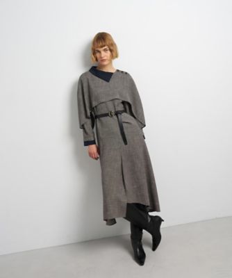 LANVIN en BIeu ランバンオンブール ロング コート ベルト付き LANVIN en Bleu(ランバン オン ブルー)｜ケープカラーカシミヤ