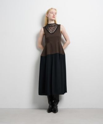 プリーツコンビマットサテンワンピース | LANVIN en Bleu (Women