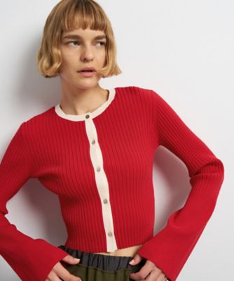 バイカラーリブショートカーディガン | LANVIN en Bleu (Women