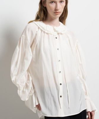 美品 ランバンオンブルー トリアセローンフリルカラーブラウス 洗える ギャザー トリアセローンフリルカラーブラウス | LANVIN en Bleu (Women