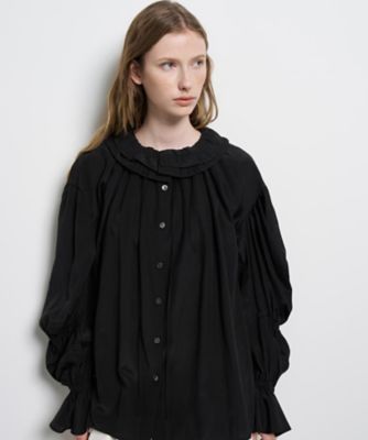 美品 ランバンオンブルー トリアセローンフリルカラーブラウス 洗える ギャザー トリアセローンフリルカラーブラウス | LANVIN en Bleu (Women