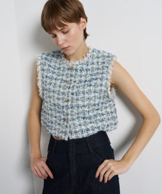 ＜LANVIN en Bleu (Women)＞リボンヤーンツイードショートベスト