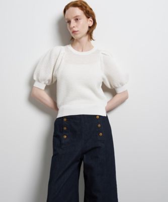 LANVIN en Bleu アイレットパフスリーブニット ホワイト 新品未使用 アイレットパフスリーブニット | LANVIN en Bleu (Women)/ランバン