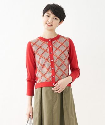＜CARA O CRUZ (Women)＞異素材ＭＩＸのチェックのカーディガン【ＢＯＮＯＴＴＯ】