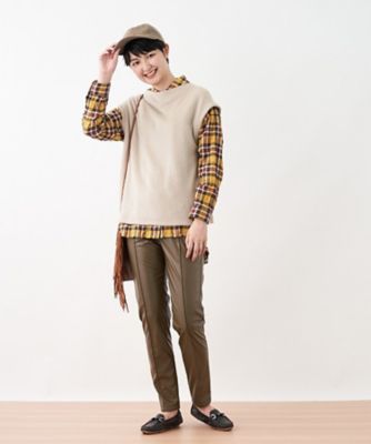 【あったか】裏起毛合皮パンツ