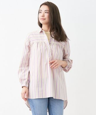 ＜CARA O CRUZ (Women)＞ストライプ柄スキッパーシャツ
