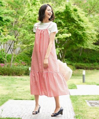 ＜CARA O CRUZ (Women)＞ギンガムチェックのストラップジャンパースカート