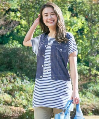 ＜CARA O CRUZ (Women)＞ベストとボーダーＴシャツのトロンプルイユブラウス