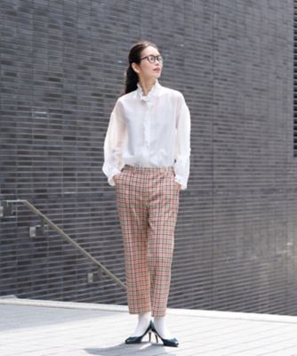 【お出かけ服】後ろウエストゴム　のびのびチェックのクロップドパンツ【ＭＩＲＯＧＬＩＯ　ＬＡＮＡ】