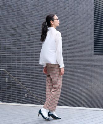 【お出かけ服】後ろウエストゴム　のびのびチェックのクロップドパンツ【ＭＩＲＯＧＬＩＯ　ＬＡＮＡ】