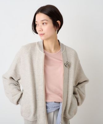 ＜CARA O CRUZ (Women)＞ブローチ付　裏起毛ジップアップブルゾン