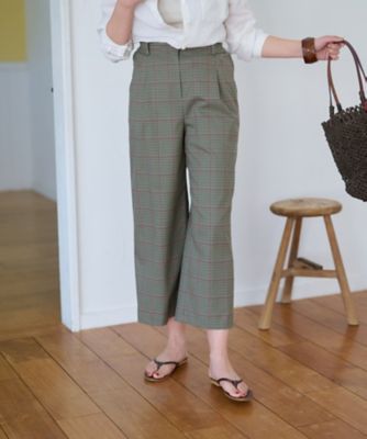 後ろウエストゴム　のびのびチェックのワイドパンツ