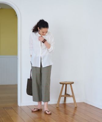 後ろウエストゴム　のびのびチェックのワイドパンツ