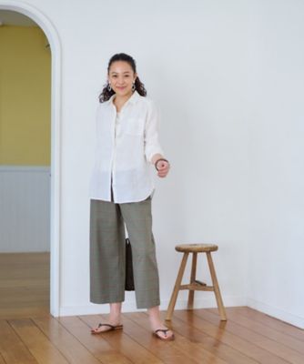 後ろウエストゴム　のびのびチェックのワイドパンツ