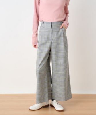 後ろウエストゴム　のびのびチェックのワイドパンツ