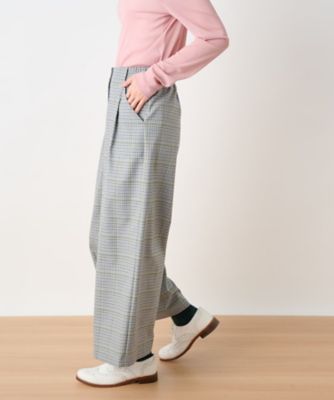 後ろウエストゴム　のびのびチェックのワイドパンツ