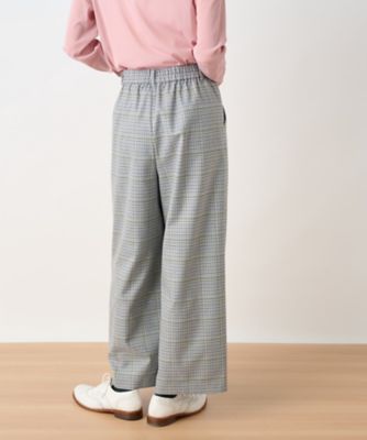後ろウエストゴム　のびのびチェックのワイドパンツ