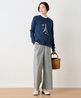 後ろウエストゴム　のびのびチェックのワイドパンツ
