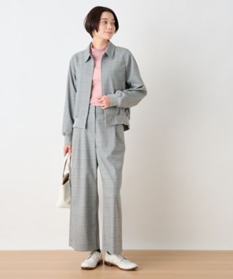 後ろウエストゴム　のびのびチェックのワイドパンツ