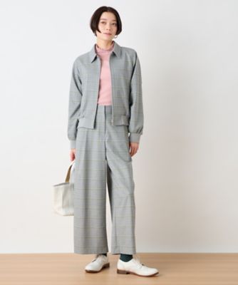 後ろウエストゴム　のびのびチェックのワイドパンツ