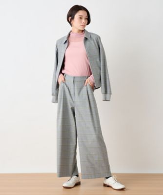 後ろウエストゴム　のびのびチェックのワイドパンツ