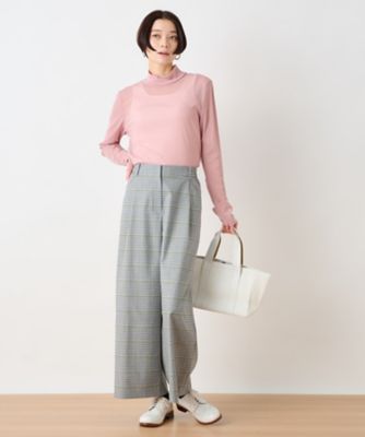 後ろウエストゴム　のびのびチェックのワイドパンツ